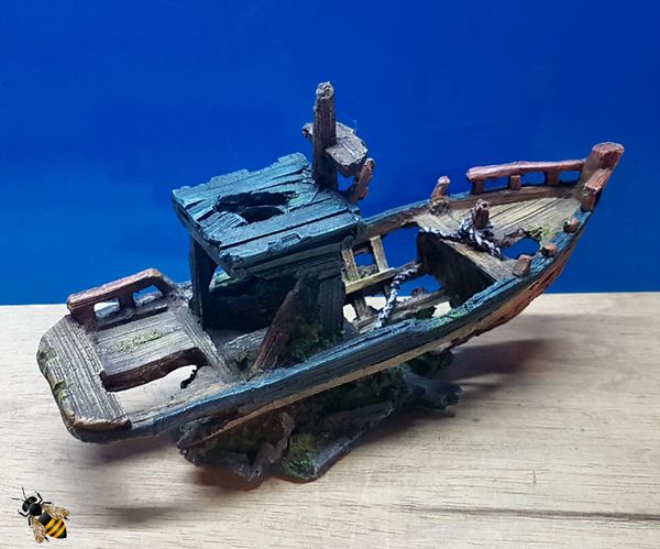 Aquarium Ornament Fishing Boat Ship Wreck on Rock 5021689341401