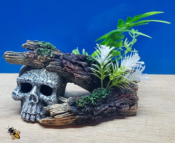 Skull Log Aquarium Ornament Plant Decoration Fish Bowl Tank Goldfish