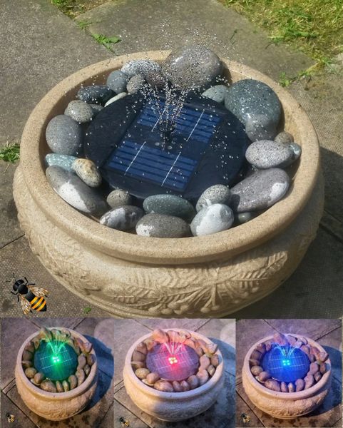 Solar Water Feature Fountain LED Lights Pebble Pool Patio Decking NEW