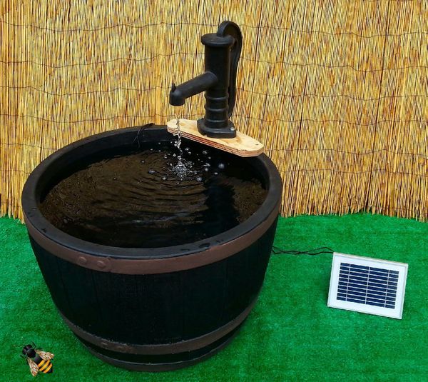 Water Feature Garden Pond Fountain Solar or Mains Pump Barrel Patio Gold Fish