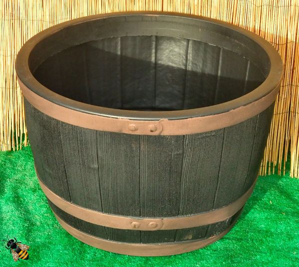 Oak Style Half Barrel Planter Garden Plant Pot Tub Copper Colour Band