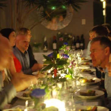 Guests enjoying a long-table private dinner party catered in Perth