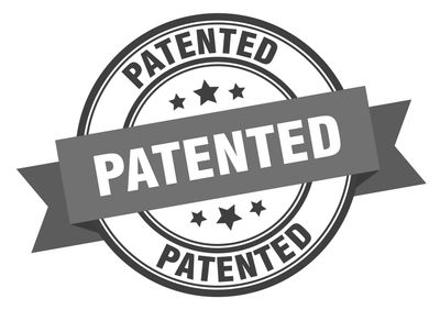 Black and white stamp with 'PATENTED' text.