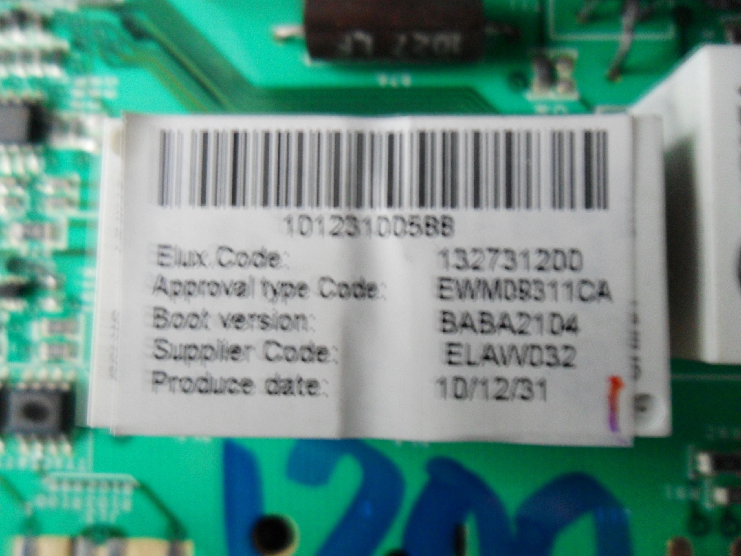 ELUX. CODE:132731200 APPROVAL TYPE CODE:EWM09311CA BOOT VERSION:B