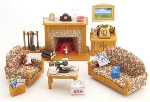 SYLVANIAN FAMILIES ..COUNTRY LIVING ROOM over 35 pcs in Blue Box