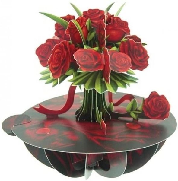 PIROUETTES.. 3D . pop up CARDS BOUQUET OF RED ROSES