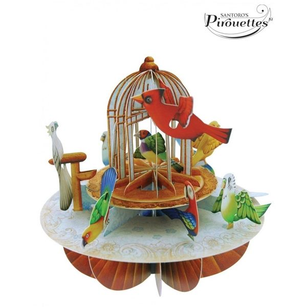 PIROUETTES.. 3D.. POP UP CARDS..BIRDS IN A GILDED CAGE