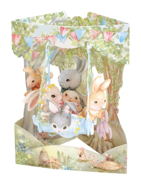 SWING CARD ....BUNNIES IN A SWING BOAT