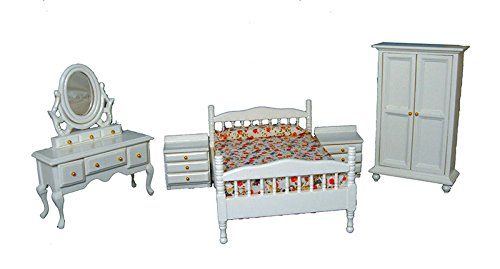 STREETS AHEAD 1/12Th Scale White Bedroom Dolls House Furniture Set