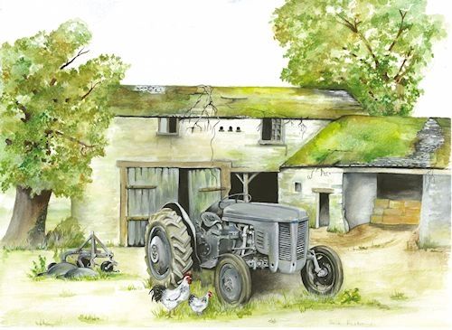 FERGUSON TE20 & PLOUGH in cornish farmyard setting By Sue Podbery