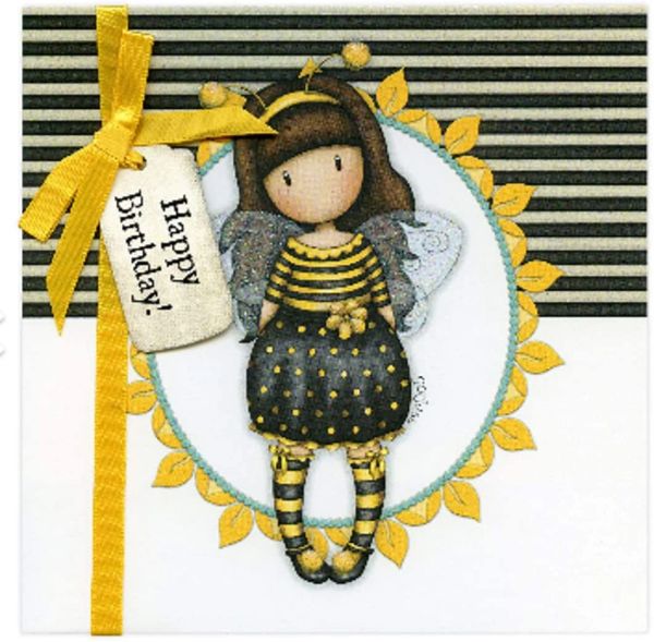 Gorjuss Stripes Bee Loved Greetings Card with Ribbon - Happy Birthday!