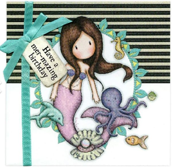 Santoro Gorjuss Stripes Greetings Card with Ribbon Have a Mer-Mazing Birthday!