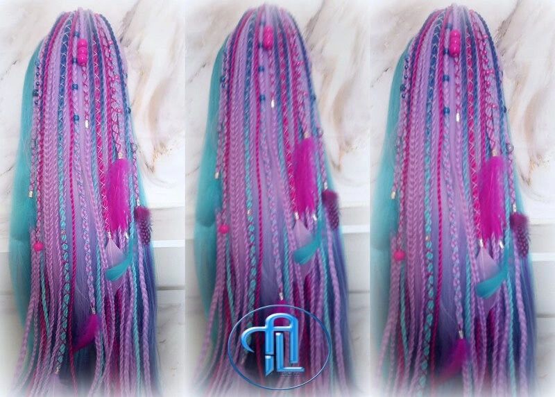 Ponytail Hair Extensions Purple Pink Blue Elements Accents braids hair scrunchy