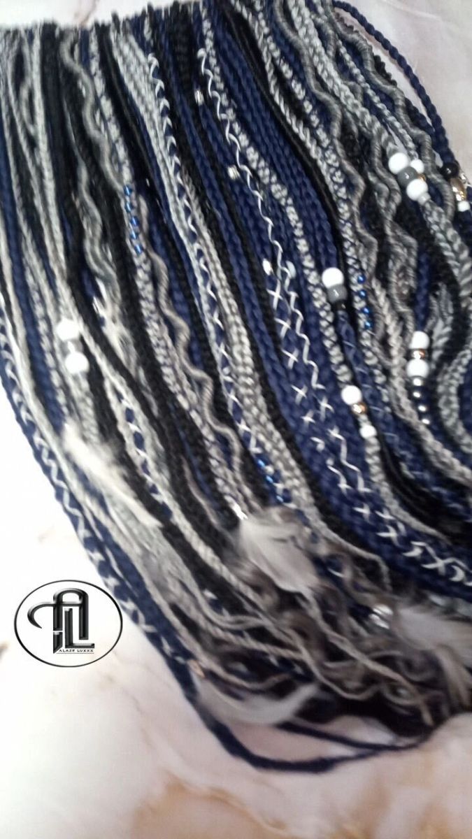 Blue Black Silver Boho Single Ended 100 Piece Braids Plaits Dreads Extensions