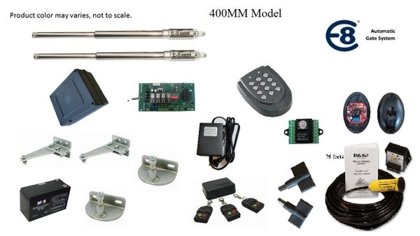 E8 400mm Dual Swing Gate Opener with Wired Keypad, Safety IR Beam and Diablo Exit Probe