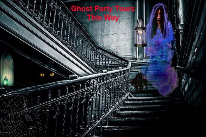 Ghost Party Tours in Haunted house with paranormal ghosts in spooky place