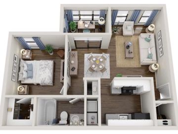 One bedroom one bath floorplan. 