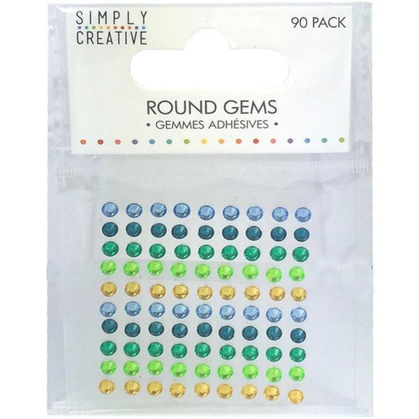 Simply Creative Round Adhesive Gems 90/Pkg - Green, Blue & Yellow
