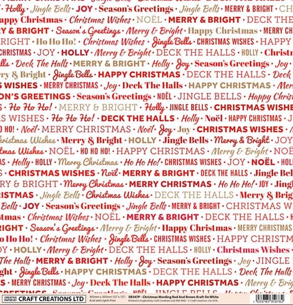 Craft Creations UK 12 x 12 Paper: Christmas Words - Red ...