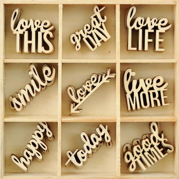 Wooden words shop for crafts