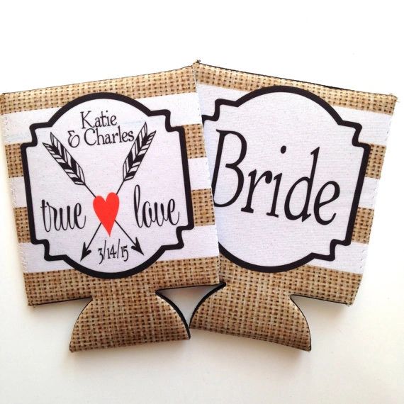 Wedding Burlap Bride And Groom Coozies Country Wedding Koozies