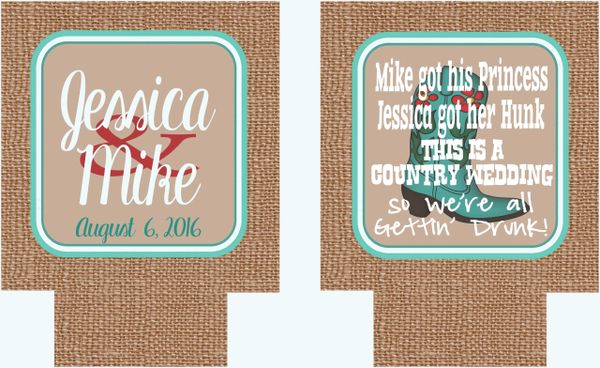 Wedding Burlap Koozies Western Wedding Country Wedding Favors