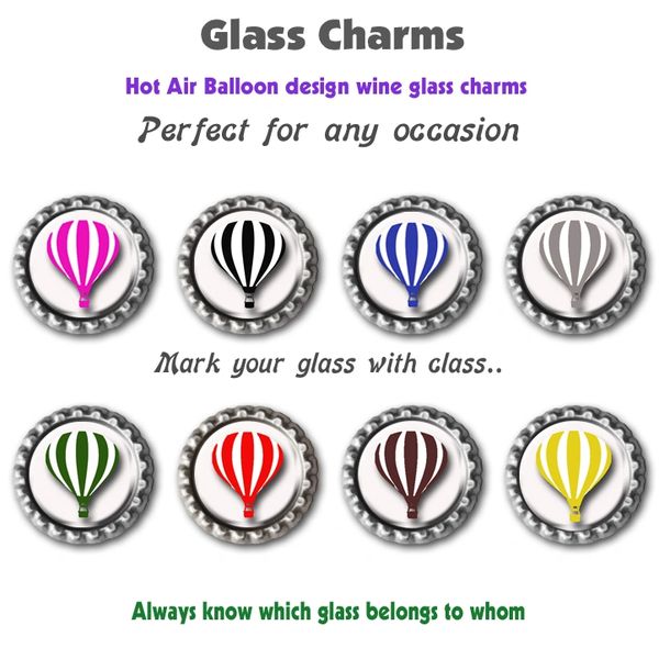 Wine glass charms set of 8 hot air balloon charms