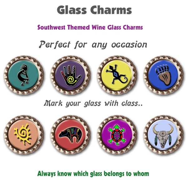 Wine glass charms set of 8 southwest themed charms