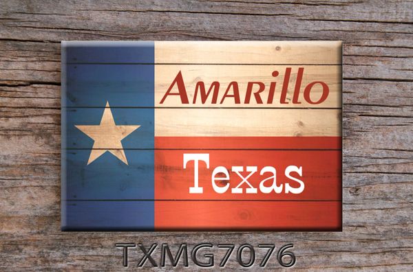 Texas Fridge Magnet with state flag on wood graphics with city name