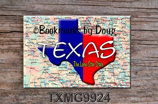 Texas Fridge Magnet with Texas outline over road map