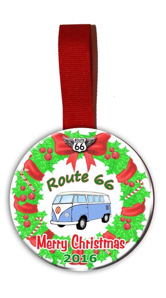 Route 66 Christmas Tree Ornament Double Sided with VW Bug Graphics