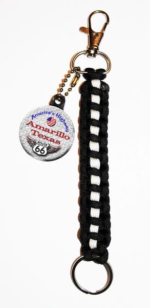 Paracord Keyring with Personalized Route 66 button and a black paracord FOB CH454PKR