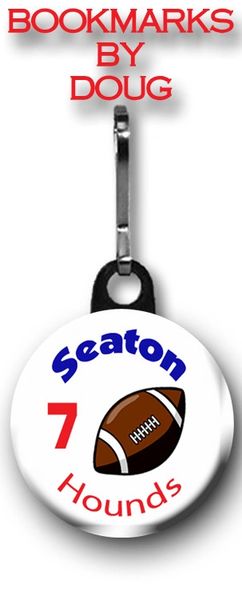 Football zipper pull, pin, or magnet personalized with name, number, team and color CH185