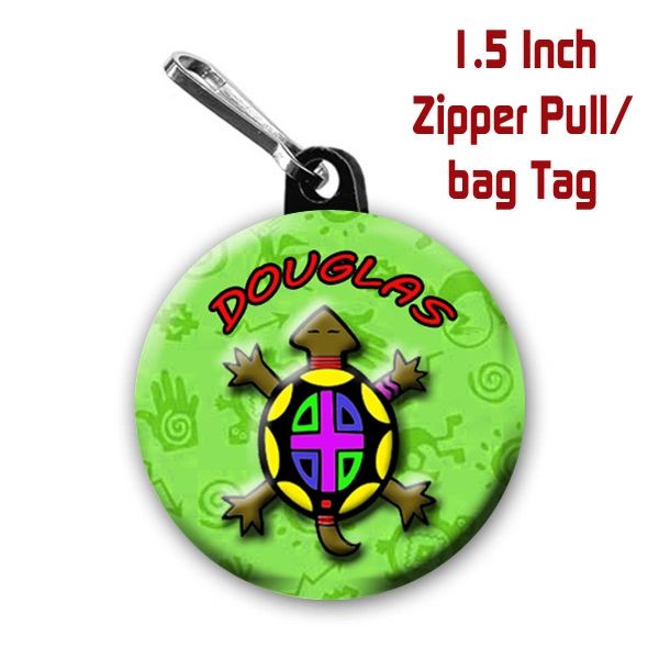 Turtle zipper pull, pin, or magnet personalized with name CH223