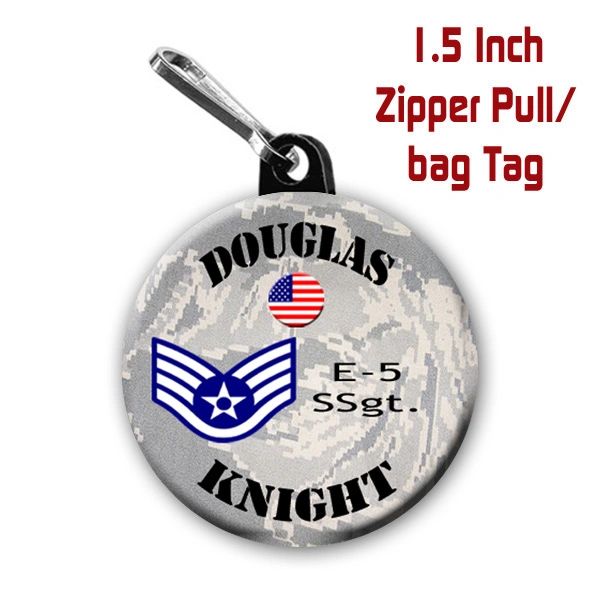 Air Force zipper pull, pin, or magnet personalized with name and rank CH505