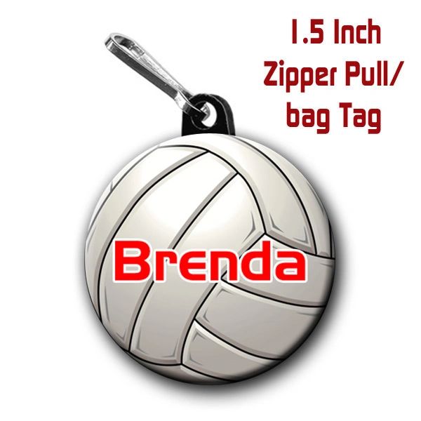 Volleyball zipper pull, pin,or magnet personalized with name CH564