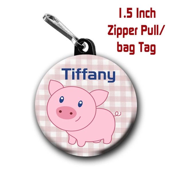 Piggy zipper pull, pin, or magnet personalized with name of choice CH565