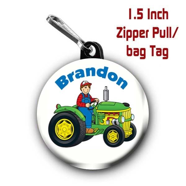 Farmer zipper pull, pin, or magnet personalized with name of choice CH439