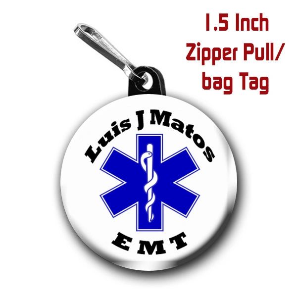 Personalized EMT button on choice of items with name CH251