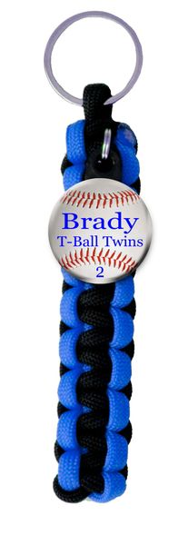 Paracord Key Ring with Personalized Baseball Charm. You choose Name, Team Name, Font Color and Paracord Colors