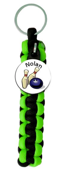 Paracord Key Ring with Personalized Bowling Charm. You choose Name Font Color and Paracord Colors