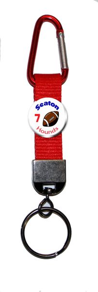 Carabiner Keyring with personalized button and polyester webbing strap