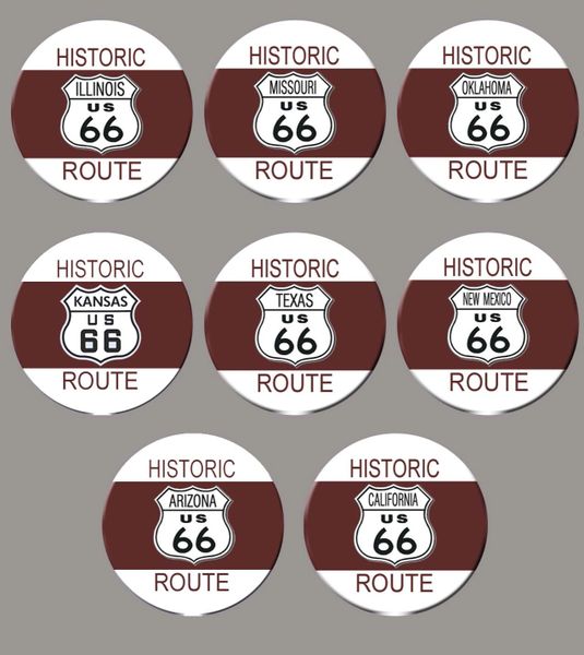 Route 66 pins from all 8 states that comprised the Route
