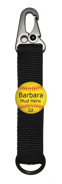 Water bottle strap with personalized softball button