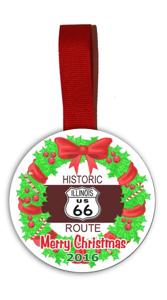 Route 66 Christmas Tree Ornament Double Sided with RT.66 Shield Graphics