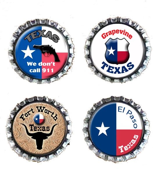 Four Texas Themed Bottlecap Fridge Magnets You Choose The City Name