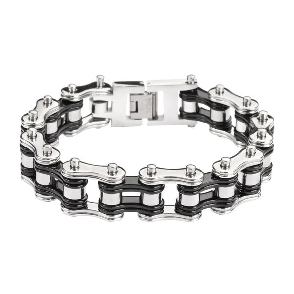 Mens bracelet - Stainless steel two tone silver and black