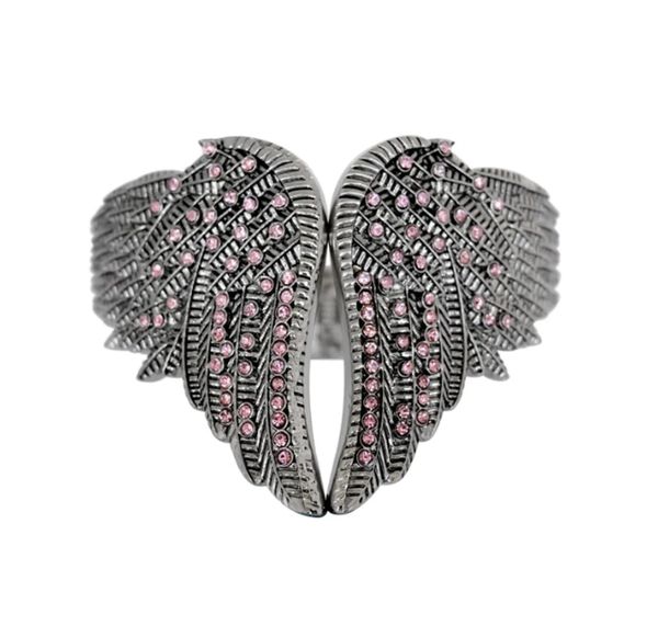 Bracelet - Wings heart with imitation pink diamonds