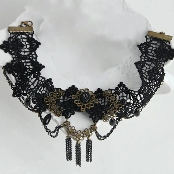 Lace Choker - Tassel Crystal Lace Short