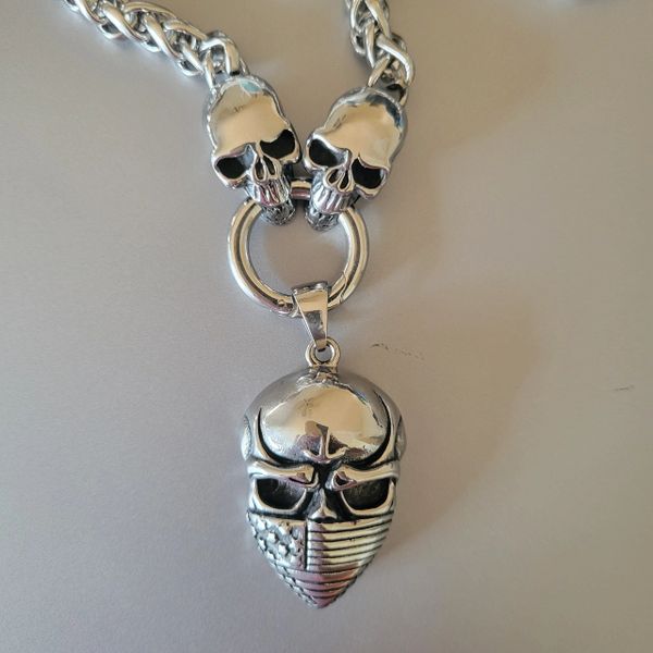 Stainless Steel Men Necklace-skull with bandanna